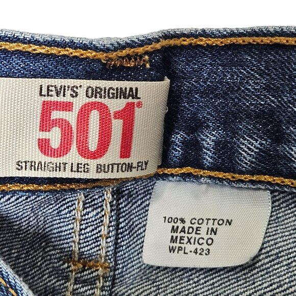 Levis Original 501 Straight Leg Button-Fly Jeans W38 L30 Mens Blue‎ Denim - Picture 3 of 9